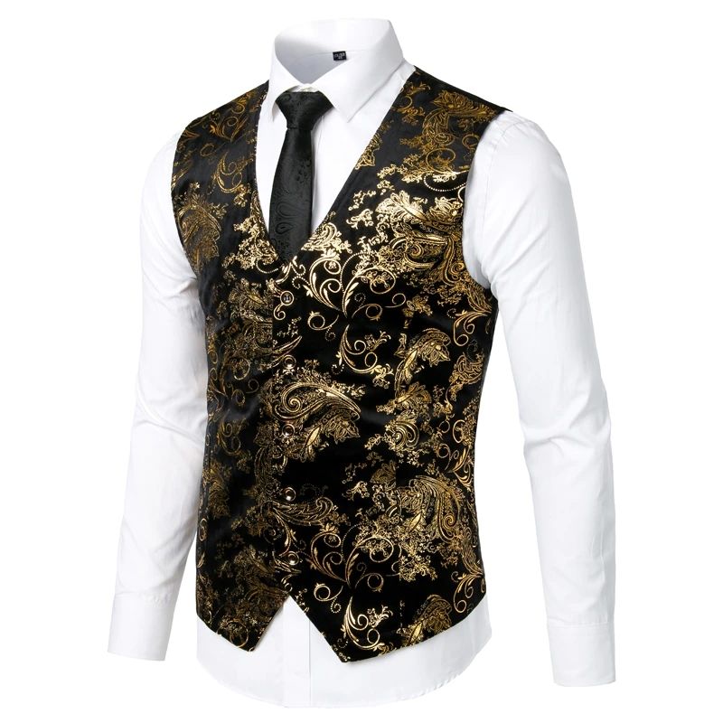 HISDERN Gilet Da Uomo Elegante Paisley Nozze Panciotto Jacquard Gilet Uomo Per Cerimonia Gotico